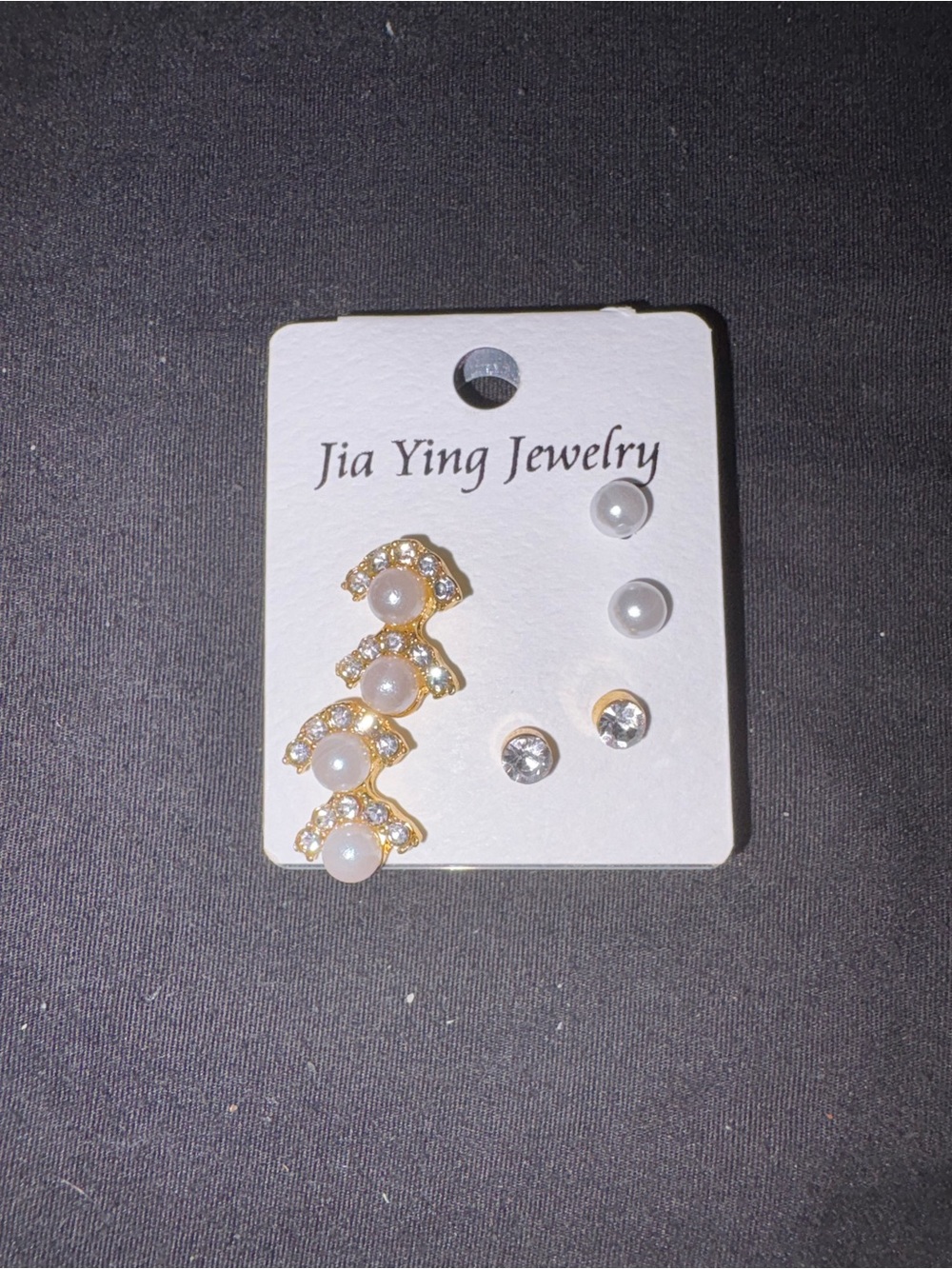Fashion Jewelry Gold Tone Pearl & Clear Crystal Earring Set